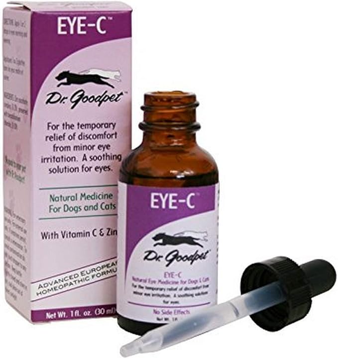 Dr. Goodpet Eye-C All-Natural Eye Drops for Dogs, Cats, Horses, Small Animals | Human Quality Zinc & Vitamin C | Superior to Eye Wash | Soothes, Moisturizes and Helps Irritation | Made in The USA