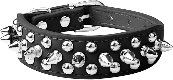 Spiked Dog Collar Soft Pu Leather Mushrooms Rivet Spike Studded Puppy Adjustable Pet Collars for Small Breeds (XS, Black)