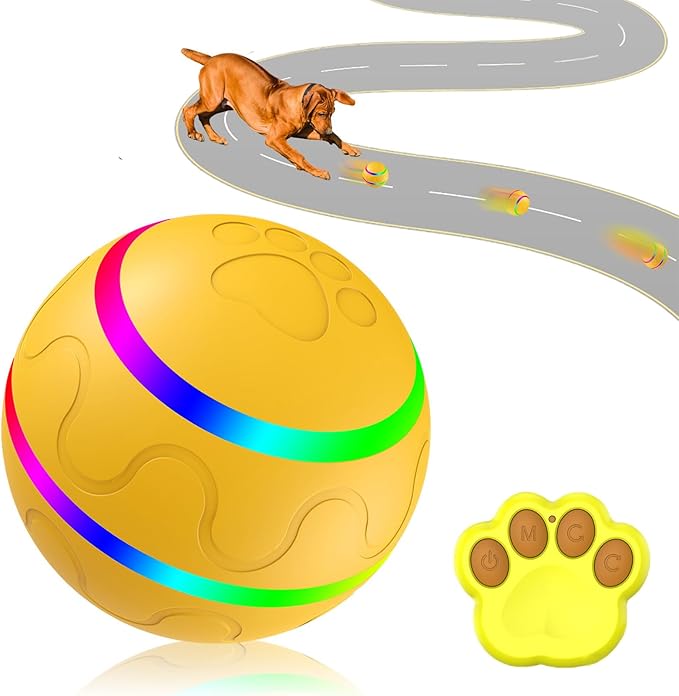 Shaky Ball Toy for Dogs, Large Pet Bounce, Jumping Ball Dog Toy, Automatic Activation Sports Rolling, 2025 New Big Pet Moving Balls (Yellow, Remote Control)