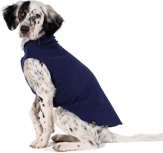Goldpaw Stretchy Fleece Jacket for Small Dogs - Super Soft, Warm Dog Sweater - Pet Sweater Vest for Fall and Winter - Canine Clothes Made in The USA - Machine Washable - Navy - Size 8