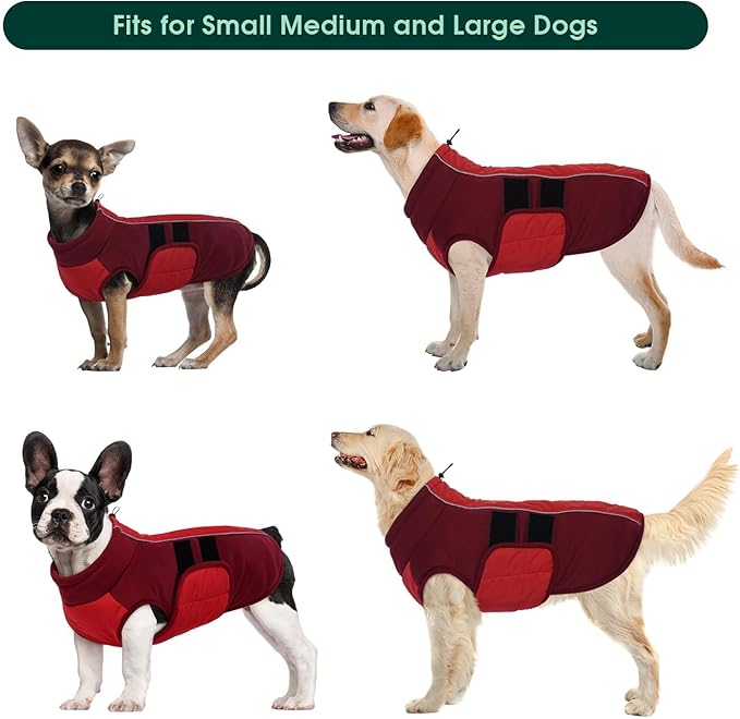 Kuoser Dog Jackets for Small Dogs, Warm Dog Coat with Harness Built in, Puppy Winter Jacket Pet Clothes for Cold Weather, Reflective Waterproof Doggie Winter Vest for Pug Dachshund, Red S