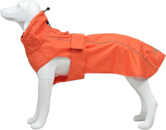 Waterproof Dog Raincoat with Reflective Strip, Adjustable Breathable Rain Coat Jacket with Leash Hole for Dogs (Orange, Large)
