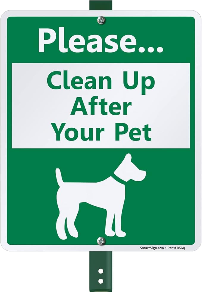 SmartSign Please Clean Up After Your Dog Sign, Dog Poop Signs for Yard 10 x 12 Inches Aluminum Sign With 3 Feet Stake