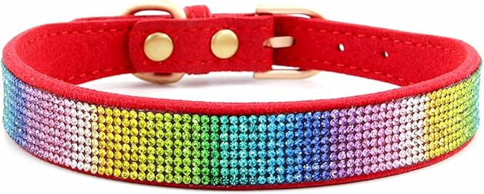 Serijoars Small Dog Collar with Rhinestone Crystal Diamond Colorful Bling Girl Puppy Cat Collars (S, Red2)