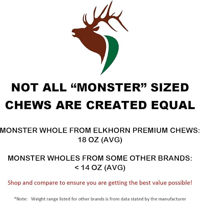 Monster Whole Single Pack (for 90+ lb Dogs) Premium Grade Elk Antler for Dogs (1 Piece) Sourced in The USA