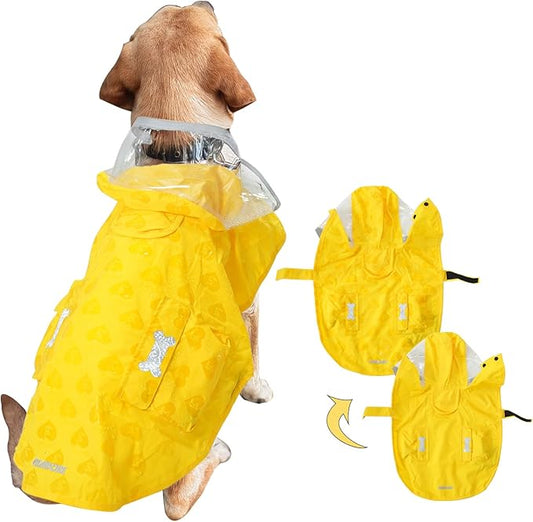 Waterproof Dog Raincoat, Adjustable Reflective Lightweight Pet Rain Clothes with Poncho Hood (Yellow(Water-Activated Color Change), X-Small)
