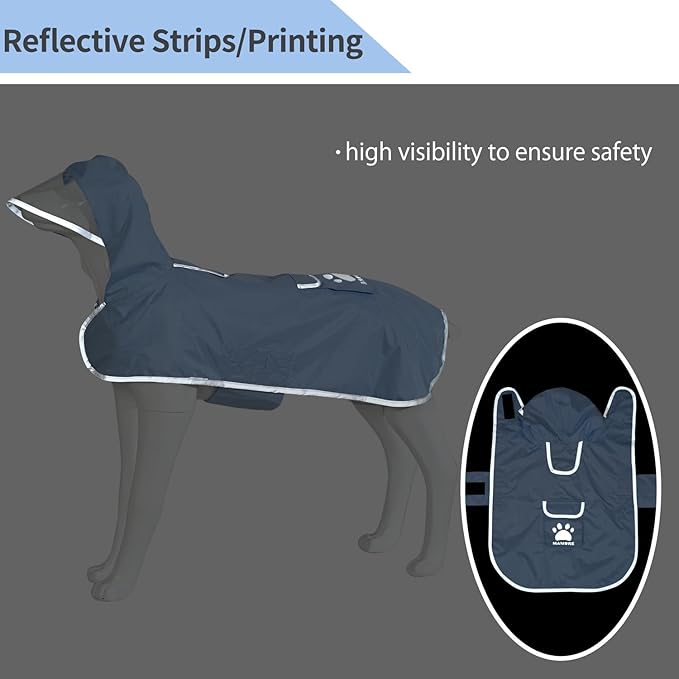 MAMORE Dog Raincoat Reversible,Waterproof Dog Rain Coat Hooded Slicker Poncho with Reflective Strip, Plaid Double Layer Rain Jacket for Small Medium Large Dogs (Light Blue, Large)