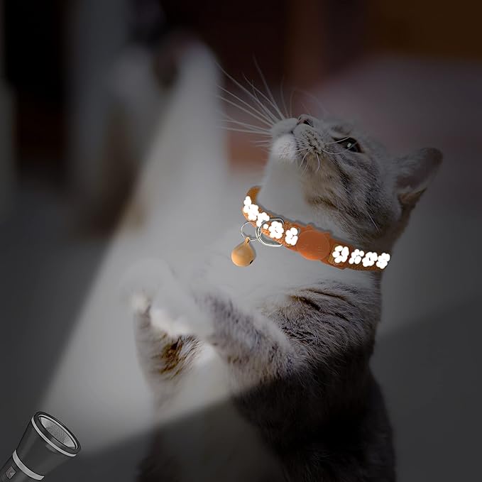 BANMODER 2 Pack Reflective Cat Collar Breakaway with Bell,Personalized Kitten Collars,Adjustable Safety Buckle Collar for Male Cats Girls & Boys (Orange)