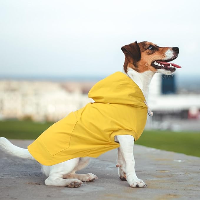 Dog Raincoat rain Jacket Dogs Waterproof fit for Small Medium Breeds Zipper Closure Pocket Storage in Cold Day - Yellow - XS