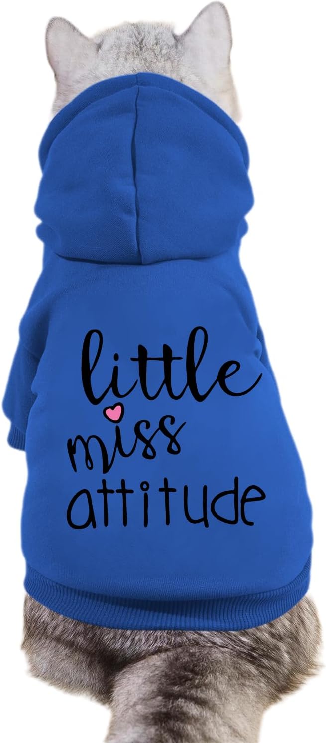 Cat Hoodies for Cats Puppy Pet Clothes Cat Apparel Little Miss Attitude Print Dog Hoodie for Small Medium Dogs Outfits for Kittens(Royal Blue,M)