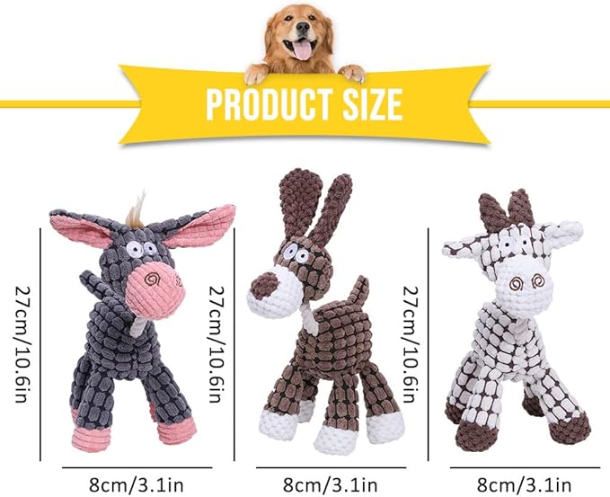 Soputry Plush Squeak Pet Toy, Interactive Stuffed Sound Toy for Small Medium Large Dogs, Squeaky Chew Toy (Donkey)