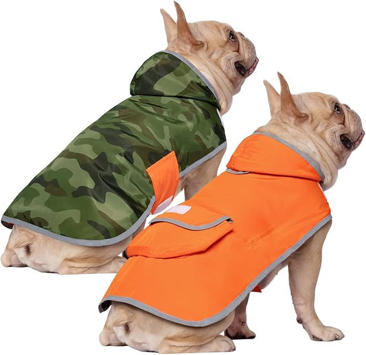 HDE Reversible Dog Raincoat Hooded Slicker Poncho Rain Coat Jacket for Small Medium Large Dogs Camo Orange - S
