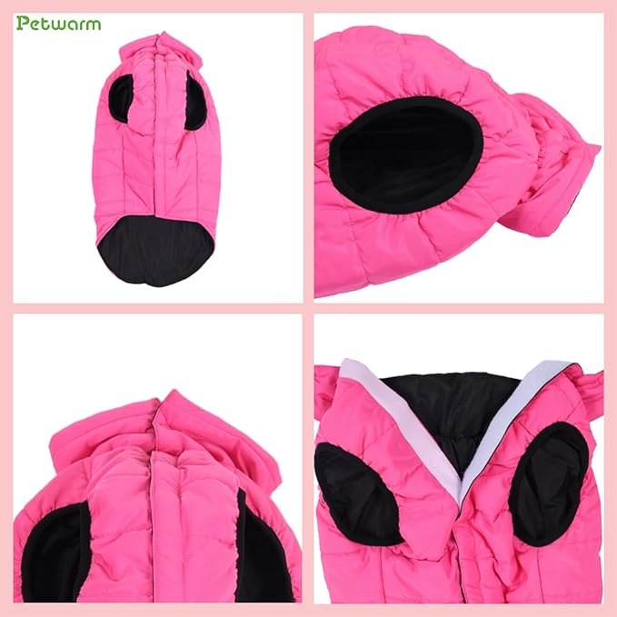 PetWarm Reversible Dog Winter Coat, Windproof Dog Puffer Vest, Soft Vest for Dogs with Hook-and-Loop Strap for Easy Dressing, Waterproof Coat for Dogs with Adjustable Fit, Pink, 2XL