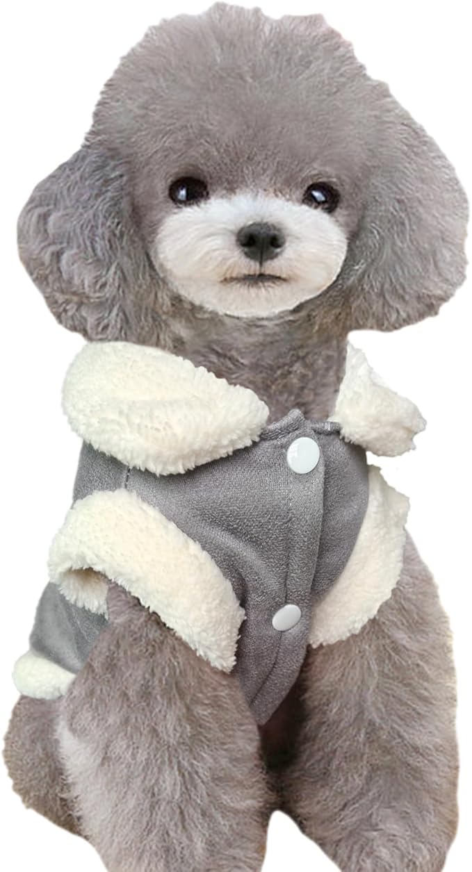Jecikelon Bowtie Dog Cold Weather Coat Fleece Lining Warm Pet Puppy Turtleneck Dogs Winter Clothes for Small Dogs with D-Ring (Gray, Large)