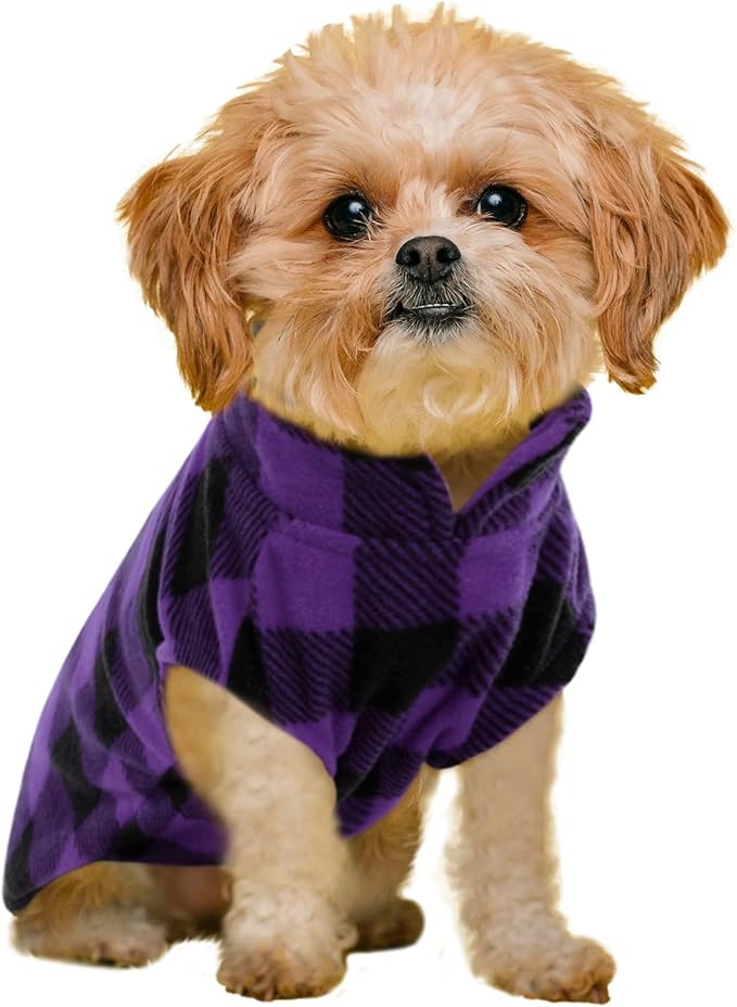 KAMA BRIDAL Spring Autumn Winter Coat Pullover Fleece Vest for Cats Small and Medium Dogs Thin Sweater Purple & Black Plaid (Purple, XS)