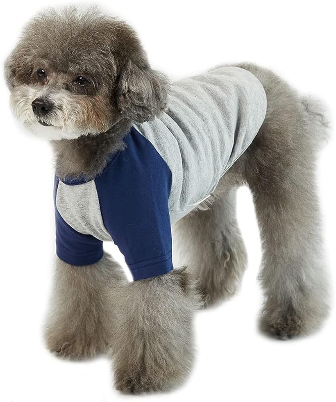 Dog Shirt for Small and Large Dogs Raglan Cotton T-Shirts Soft Breathable Dog Shirts pet Clothes Gray Series (Small, Gray/Navy)