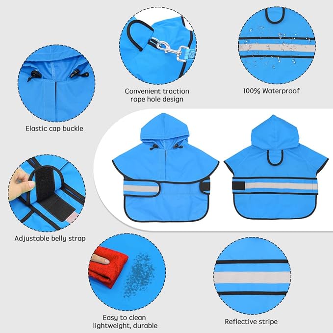 Candofly Dog Raincoat Reflective Dog Rain Jacket Waterproof Hooded Ponch Dog Rain Coat for Small Medium Large Dogs (XX-Large, Sky Blue)