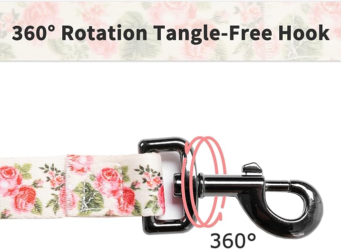 Ihoming Puppy Collar and Leash Set for Daily Outdoor Walking Running Training, Pink Flowers Design for Extra Small Boys Girls Dogs Cats Pets, XS-Up to 10LBS