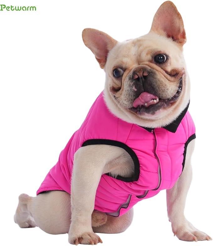 PetWarm Reversible Dog Winter Coat, Windproof Dog Puffer Vest, Soft Vest for Dogs with Hook-and-Loop Strap for Easy Dressing, Waterproof Coat for Dogs with Adjustable Fit, Pink, S