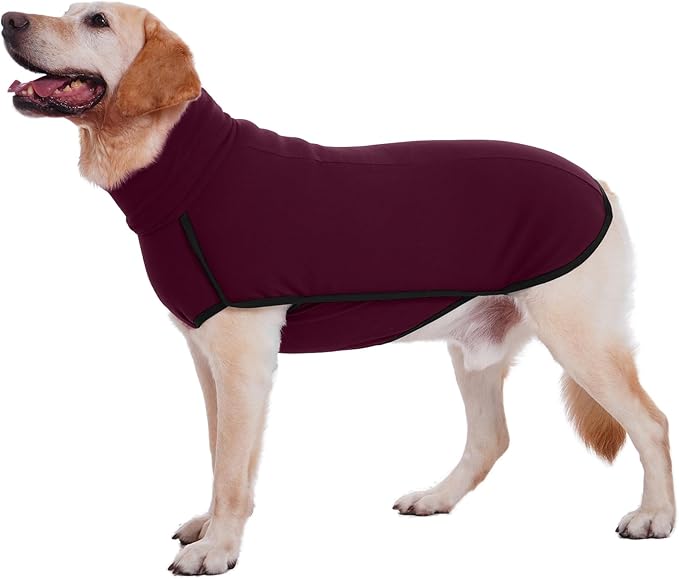 ROZKITCH Turtleneck Dog Pajamas for Large Dogs, Pet Windproof Warm Cold Weather Jacket Vest Cozy Jumpsuit Apparel Outfit Clothes for Walking Hiking Travel Sleep Red 3XL