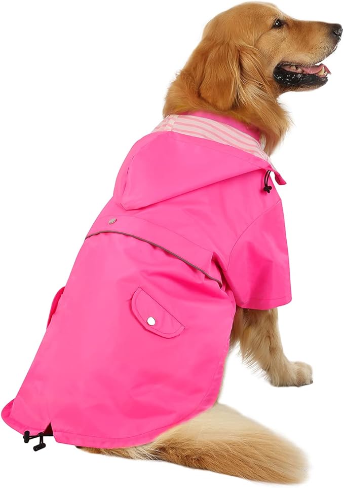 HDE Dog Raincoat Poncho Double Layer Zip Rain Jacket with Removable Hood, Leash Hole for Small to 3XL Dogs and Puppies Pink - 3XL