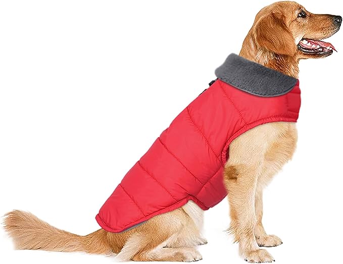 Dog Winter Coat, Waterproof Dog Jacket with Leash Hole, Reflective Adjustable Pet Snow Vest, Warm Fleece Sweater for Small Medium Large Dogs - Red, XL