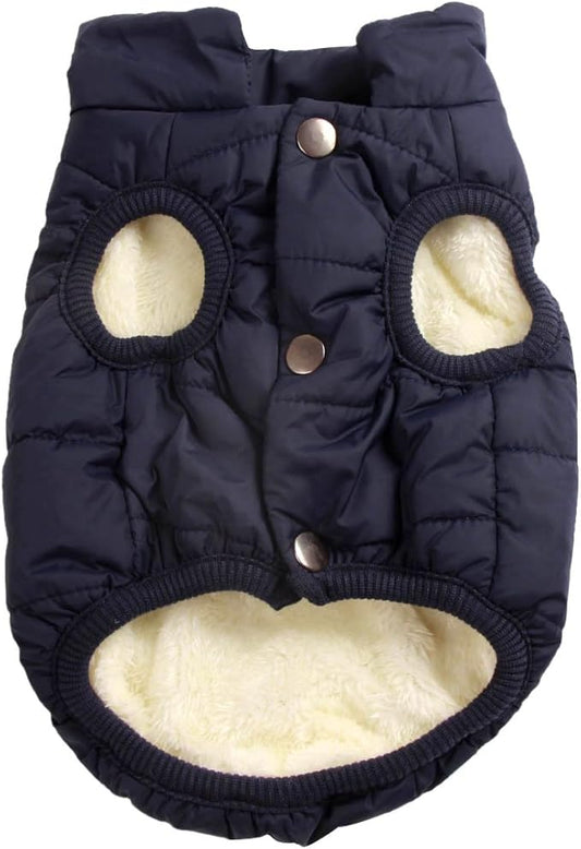 2 Layers Fleece Lined Warm Dog Jacket for Puppy Winter Cold Weather,Soft Windproof Small Dog Coat,Blue S