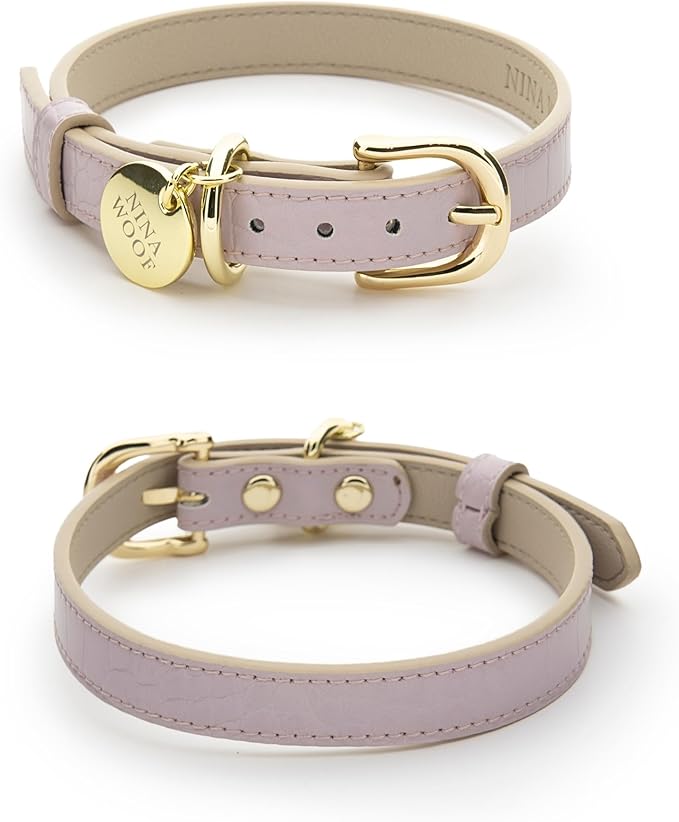 NINA WOOF Milan Vegan Leather Dog Collar - Padded Luxury Dog Collar with Adjustable Buckle - Collar for Dogs, Small Dogs to Large Dogs - Color Lilac, Size Extra Small