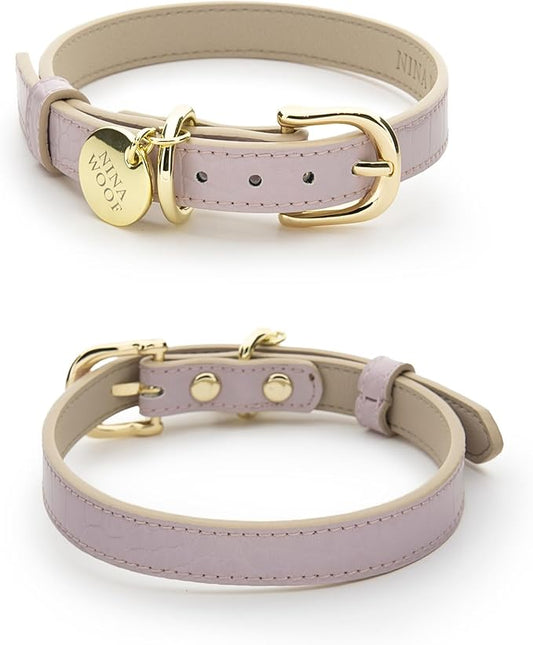 NINA WOOF Milan Vegan Leather Dog Collar - Padded Luxury Dog Collar with Adjustable Buckle - Collar for Dogs, Small Dogs to Large Dogs - Color Lilac, Size Extra Small