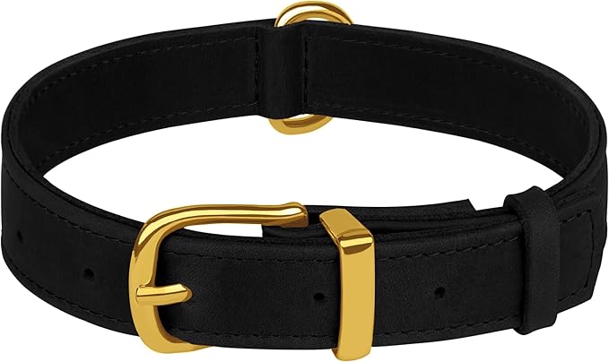 Leather Dog Collar - Heavy Duty Adjustable Soft Padded Pet Collars for Small Medium Large Dogs Breed - Black Green Brown Pink Red Blue (Black, XL, 19"-24" Neck Fit)