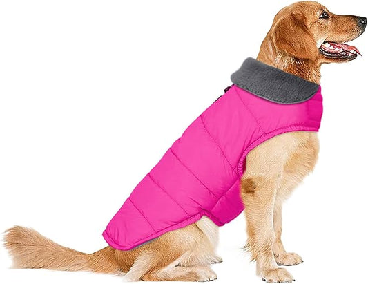 Dog Winter Coat, Waterproof Dog Jacket with Leash Hole, Reflective Adjustable Pet Snow Vest, Warm Fleece Sweater for Small Medium Large Dogs - Pink, S