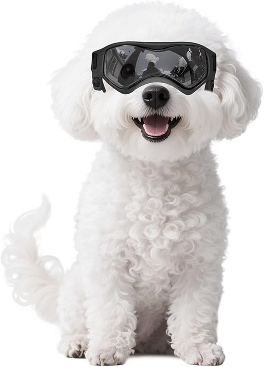 Namsan Dog Goggles Small Breeds, UV Protection Dog Glasses for Small Dogs, Puppy Sunglases Windproof Dustproof Driving Eye Protection, Adjustable, Cool Black