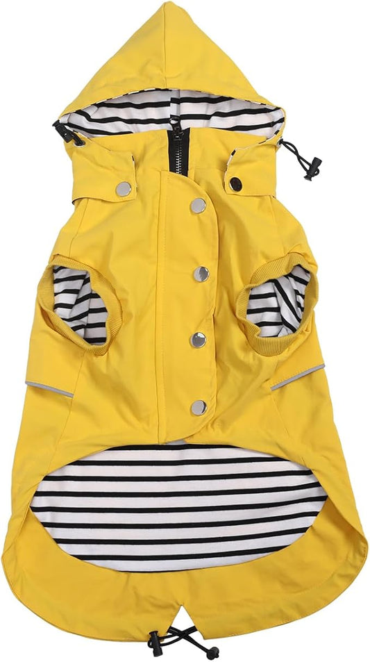 Dog Raincoat Waterproof Raincoats Dog rain Jacket Buttons Zipper Hood Drawstring Suitable for Small Medium Yorkie Terrier Schnauzer Poodle Border Collie Labrador 8lbs to 80lbs Yellow XXL
