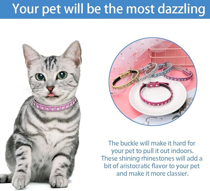 Cat Collar Rhinestone Bling Cute Cat Collars Accessories for Pet Collars Adjustable Ideal for Girl Cats Male Cats(Blue)