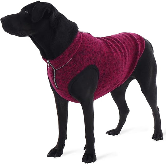 ROZKITCH XXXXL Dog Sweater, Turtleneck Jacket with Fleece Lining, Knit Pet Coat for Giant Dogs with Zipper Opening for Harness, Adjustable Neck Reflective Pet Jacket Rosered 4XL