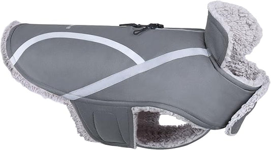 VIVAGLORY Frostfit Dog Coat, Dog Jacket for Winter & Cold Weather, Warm Fluffy Fleece Lined Water Resistant Reflective for Puppy, Coat with Velcro Fastening & Leash Hole, XS, Grey