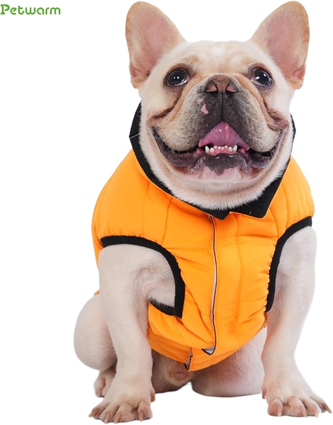 PetWarm Reversible Dog Cold Weather Coats, Waterproof Dog Puffer Vest, Vest for Dogs with Hook-and-Loop Strap, Windproof Outdoor Coat for Winter Walks and Snowy Days, Orange, XS