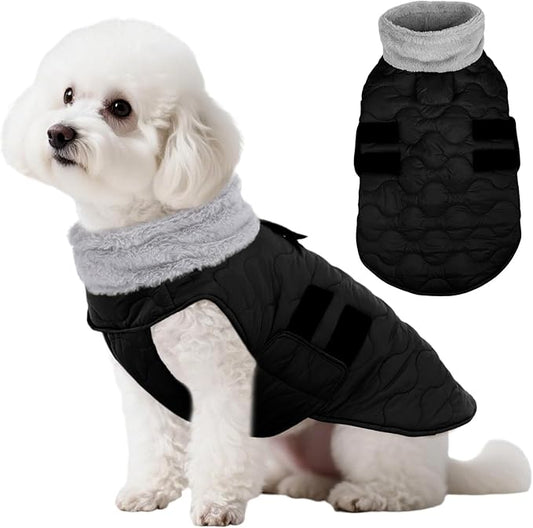 Kuoser Dog Jacket, Warm Dog Coats for Small Dogs, Doggie Winter Jacket Cold Weather Coats with Leash Hole, Winter Coat Apparel for Yorkie Chihuahua, Black XS
