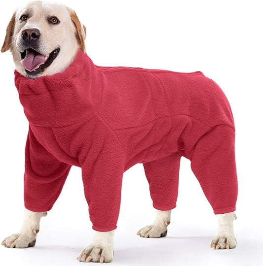 ROZKITCH Small Dog Fleece Pajamas, Pet Windproof Warm Cold Weather Jacket Vest Cozy Jumpsuit Apparel Outfit Clothes for Small Medium Large Dog Walking Hiking Sleep Red S