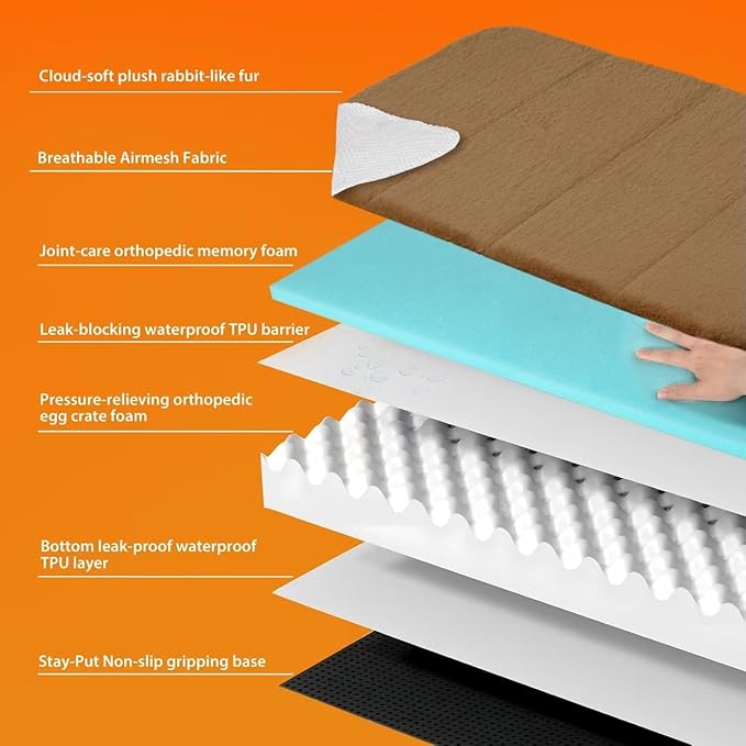 Dog Bed for XX Large Dog - Orthopedic Pet Beds with Memory Foam, Waterproof Removable Washable Cover with Non-Slip Bottom, Khaki, 47" L x 29" W x 3" H