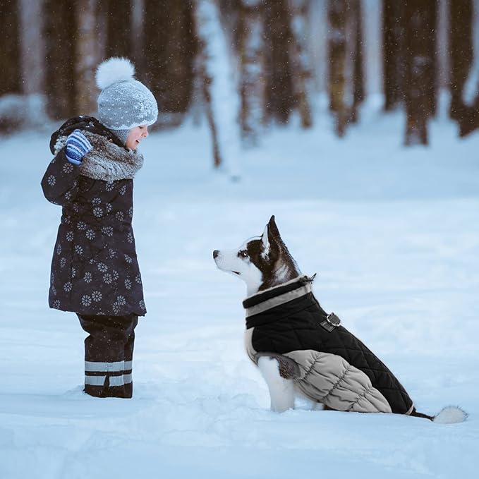 Lelepet Dog Coat Warm Dog Winter Coat Waterproof Dogs Jacket with Harness Built in Reflective Pet Fleece Vest Zip-Up Cold Weather Coats for Large Dogs Turtleneck & Windproof Coats Pitbull Black 2XL