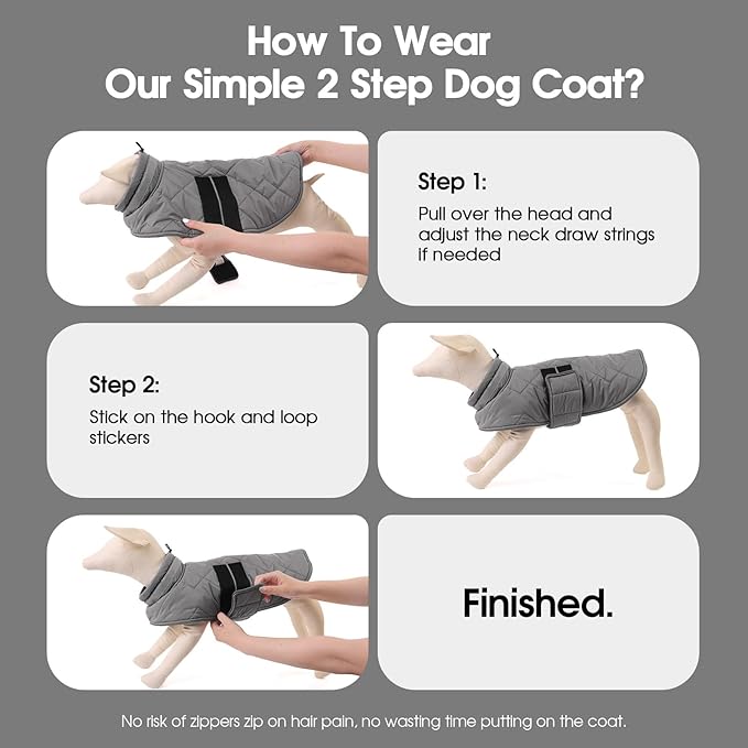 Dog Winter Coat Warm Padded Puppy Jacket Windproof Water Resistant Clothes for Small Medium Large Pets Christmas Sweater Outfit Vest(Grey, L)