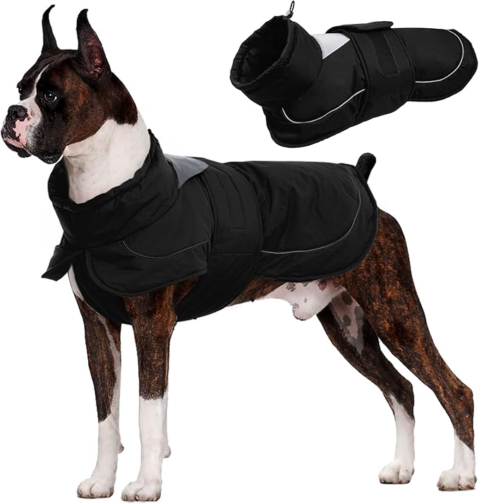 Kuoser Dog Jacket, Dog Coats for Large Dogs, Winter Waterproof Big Doggie Vest, Reflective Dogs Cold Weather Coat, Windproof Turtleneck Pet Puffer Jacket Snowsuit Clothes with Harness Hole