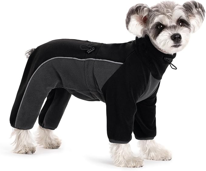 Fleece Dog Coat for Small Medium Dog,Pullover Pajamas Jumpsuit Bodysuit Puppy Coats with Legs, Pet Windproof Warm Cold Weather Jacket Full Body Vest Cozy Snowsuit Outfit Clothes (Black, XL)