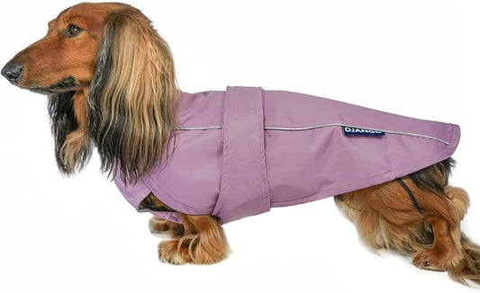 DJANGO Dog Jacket & Raincoat – Lightweight Water-Resistant Coat for Small, Medium, Long Dogs, Dachshunds – Reflective, Adjustable Fit, Harness-Compatible, Easy-Access Harness Hole - Lilac Purple Large