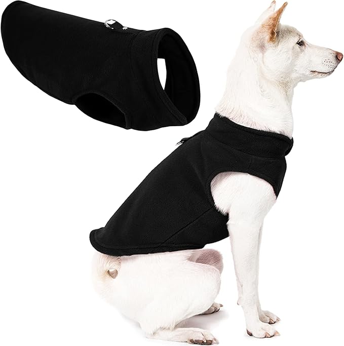 Gooby - Fleece Vest, Small Dog Pullover Fleece Jacket with Leash Ring, Black, Small