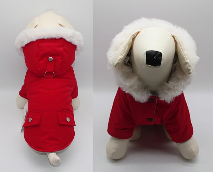 Pet Warm Dog Coat for Winter Cold Weather Clothes Hooded Dog Jacket Small Puppies Medium Large Dog Cat Clothes Insulated Padded Snow Parka (Red, X-Small)