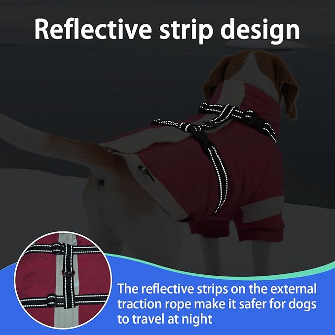 MIGOHI Dog Coat with Harness Built in, 2-in-1 Thermal Dog Winter Coat, Windproof Reflective Jacket with High Collar for Medium Dogs, Easy On Back Zipper, Cocker Spaniels, Pink, L