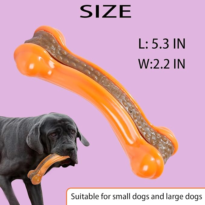 Dog Bones Chew Toys for Aggressive Chewers Large Breed, 2 Pack Real Beef Flavor,Indestructible Teething Chew Toys for Large/Medium/Small Breed,Tough Toy with Durable Nylon