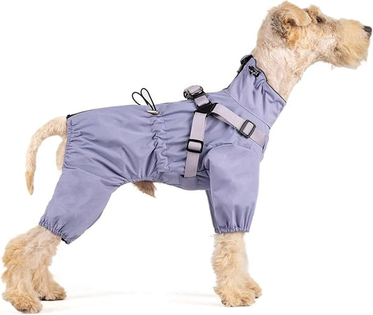Mile High Life Waterproof Dog Raincoat, Full Coverage Small Dog Rain Coat with Harness, Adjustable 4 Legs Puppy Rain Jacket with Reflective Strip and Elastic Cuffs (Purple, S Back Length 13")